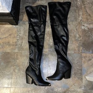 Sz 7 Black Magnolia leather FASHIONNOVA thigh high boots
